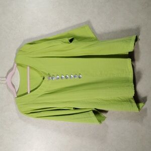 H182 Fridaze lime green linen v-neck tunic blouse M